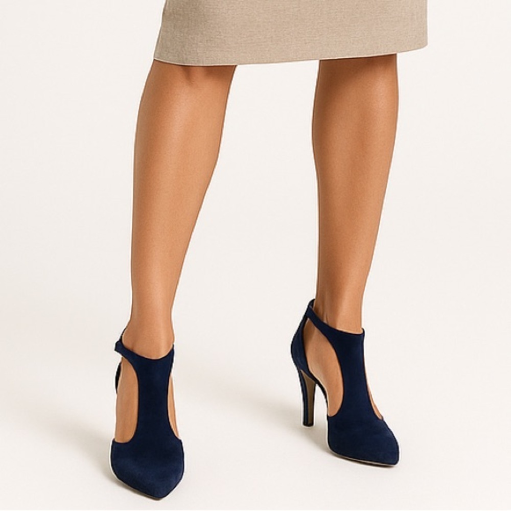 KAREN MILLEN Blue Suede Ankle-Strap Heels Pointed Toe Size 8
